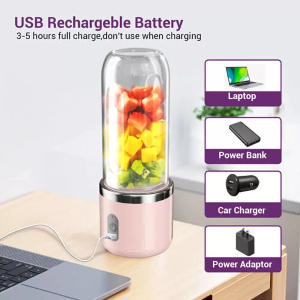 6 Blade Electric Juice Mug 2 Cups Travel Portable Juicer USB Charging Pink Fresh Fruit Juice Blender Smoothie