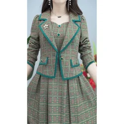 2023 New Autumn/Winter Dress Women Slim And Slim High-End Long Sleeve Middle And Long Waist-Length Suit Collar And Bottom Skirt