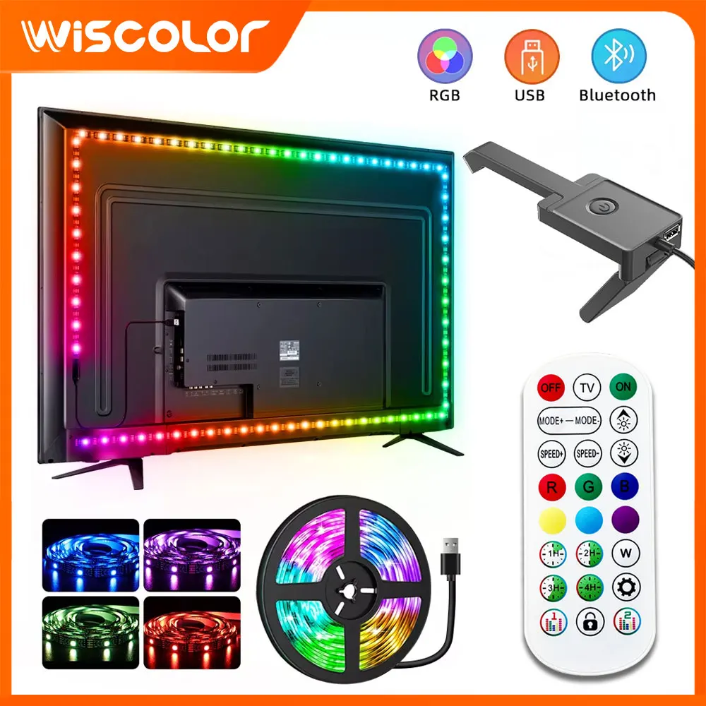 5V USB LED Lights Strip RGBIC TV Backlight Music Sync Voice Control String Luces Tape Flexible LED Lamp Room Decor Accessories