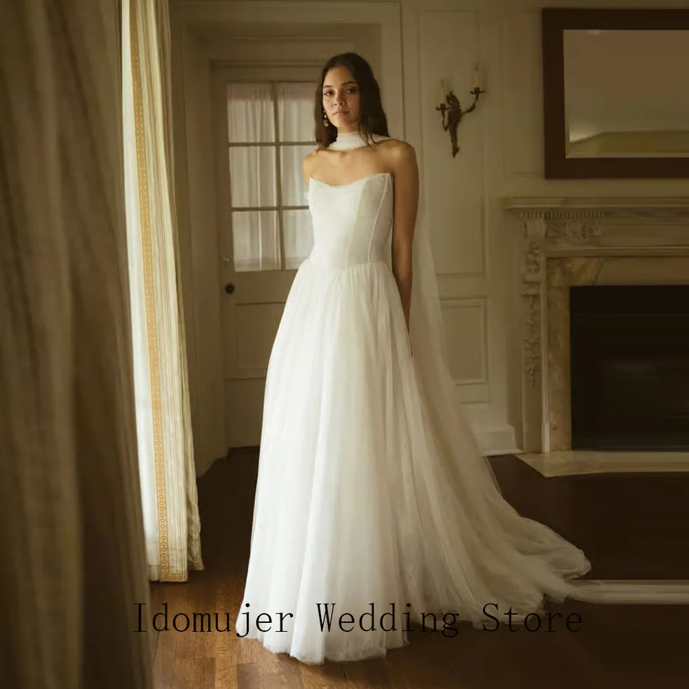 

Elegant Strapless Corset Tulle A-Line Wedding Dress Romantic Indoor Bridal Gown Luxury Manor Ceremony Custom vestido de noiva