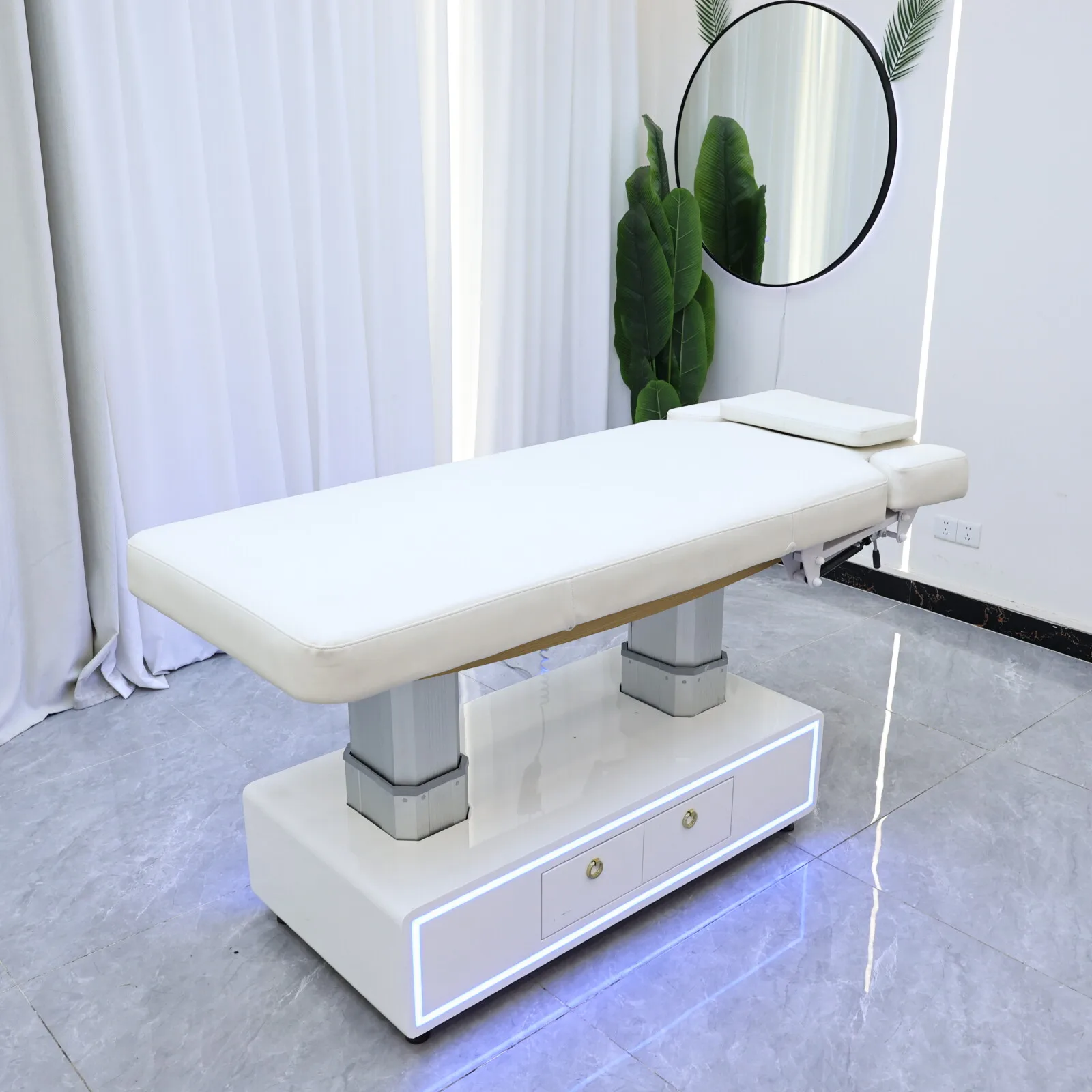 Sollevamento électrique, lit de soins de beauté blanc, lits d'hydrothérapie faciale, table de massage, meubles commerciaux de magasin de salon de beauté