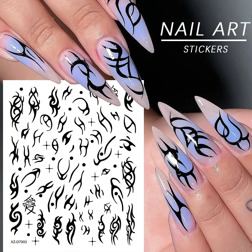 12 pezzi di motivi geometrici 3D adesivi per unghie freddi neri cursori autoadesivi per forniture per unghie acriliche decorazioni per unghie fai da te in stile Y2K *