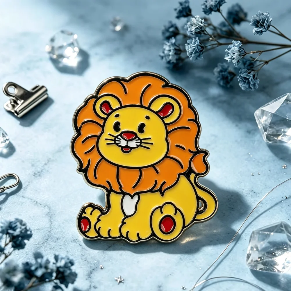 Cute Sitting Cartoon Lion Enamel Lapel Pin Smiling Little Lion King Animal Metal Badge Wildlife Lover Backpack Decor Gift