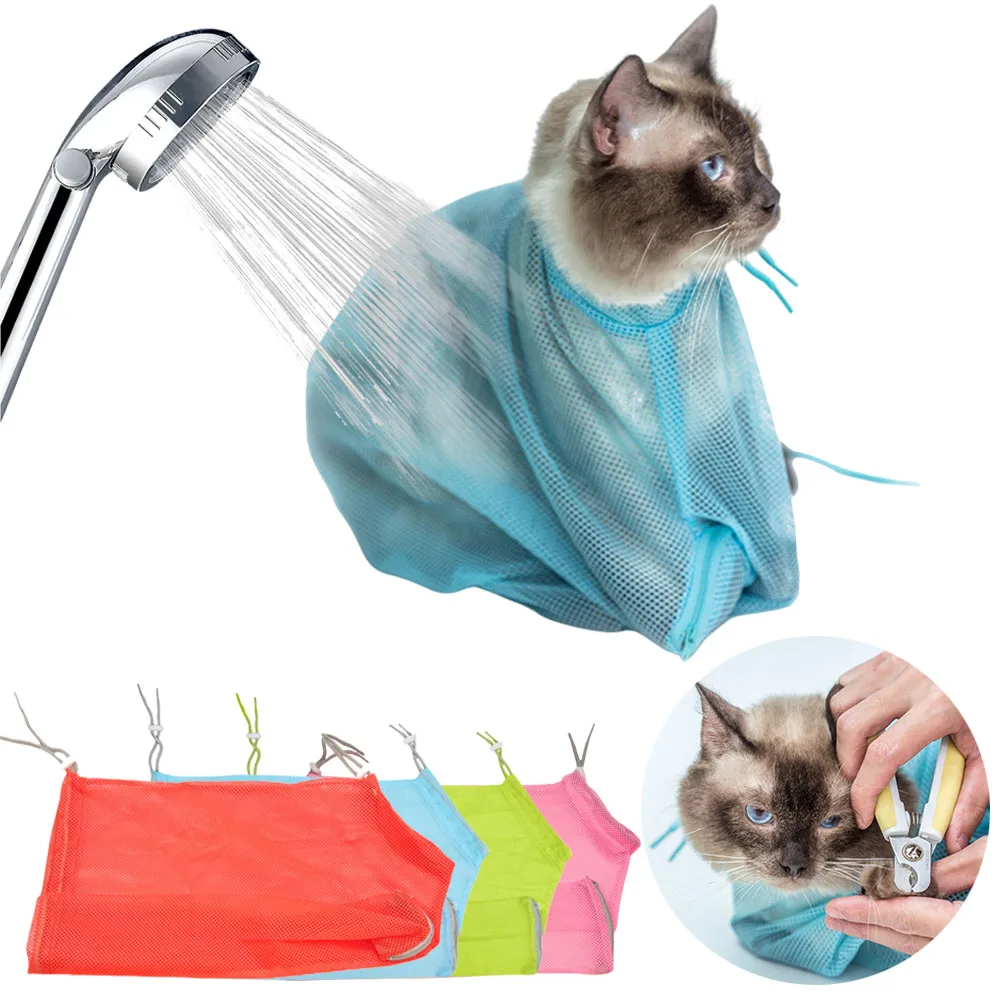 Adjustable Cat Bathing Bag – Anti-Scratch Mesh Grooming Sack