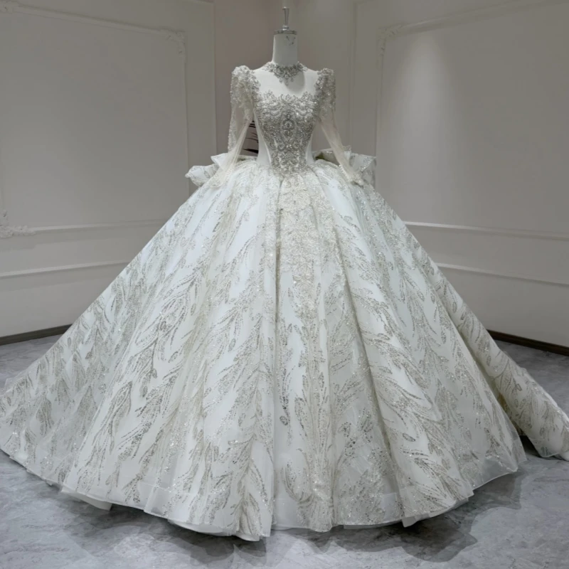 Luxury White Dubai Arabic Mermaid Wedding Dresses Applique Lace Beading Crystal A-Line Court Train Wedding Dress Bridal Gowns