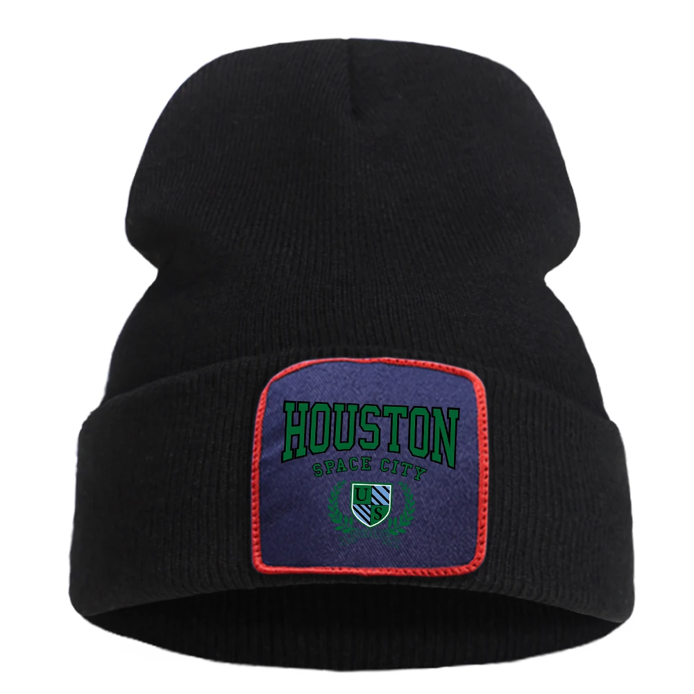 Us Houston Space City Printing Knitted Hat For Male Cotton Casual Hip Hop Winter Punk Hats Windproof Personality Men Driver Caps