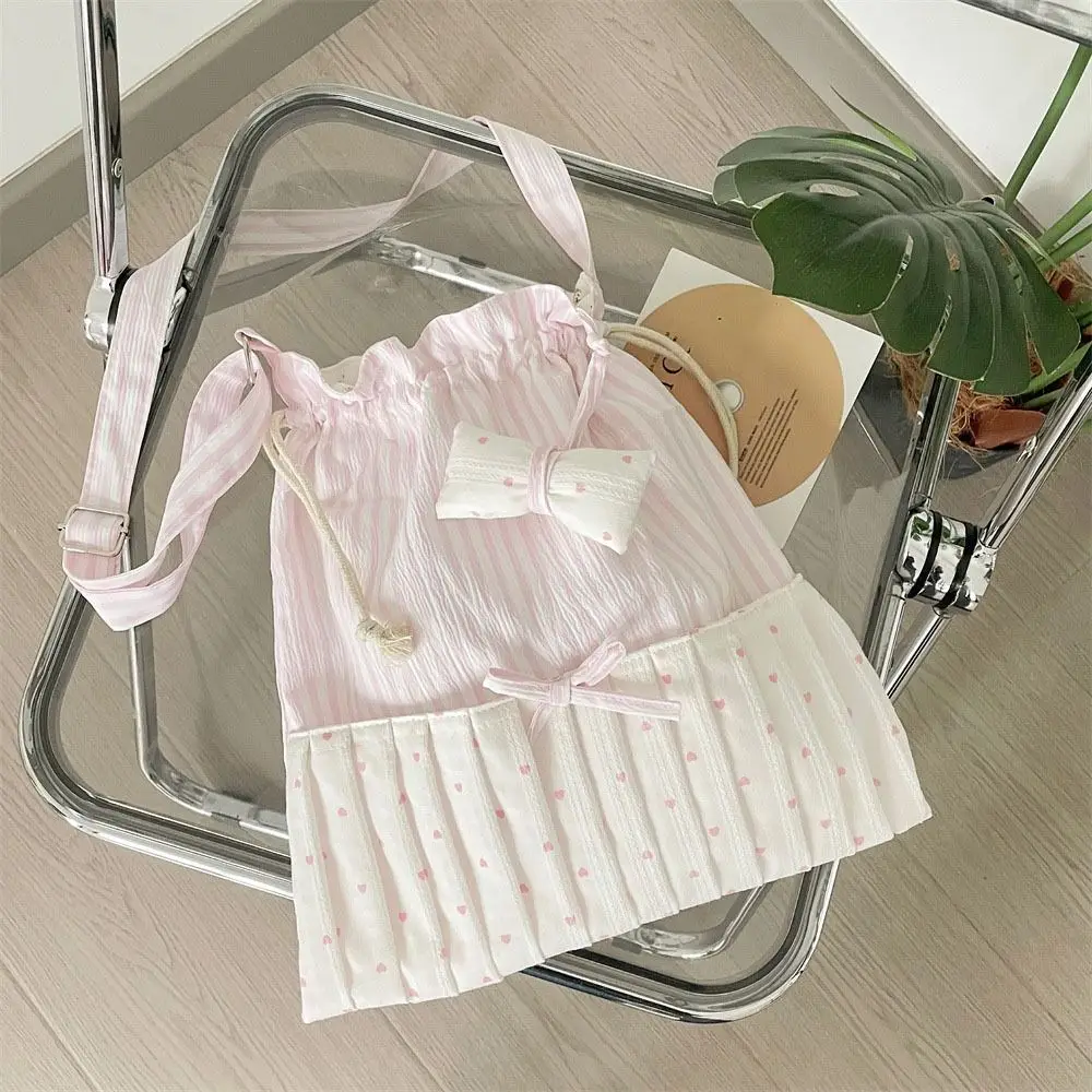 

Cute Large Capacity Striped Shoulder Bag Korean Style New Design Sweet Tote Bag Patchwork Bow Crossbody Bag Shopping