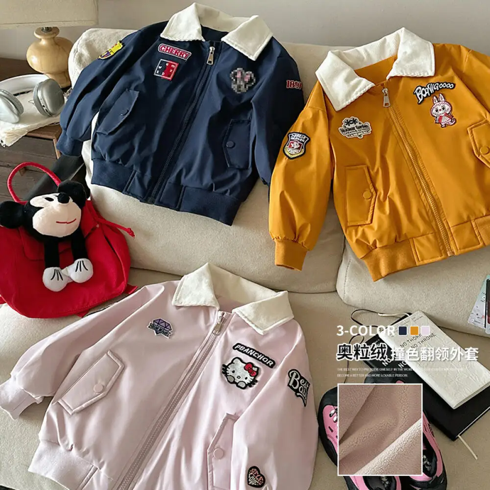 

Хлопковая куртка Sanrio Hello Kitty для девочек, осень-зима, новинка 2024, детская толстая куртка с флисовой подкладкой, ветрозащитная милая мультяшная куртка