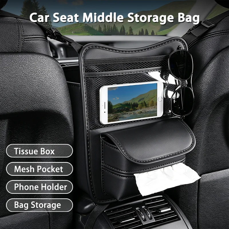Car Seat Middle Hanger Storage Bag Leather Handbag Holder Between Seat Hanging Organizer Pocket for MG ZS HS GT HECTOR MG3 MG5
