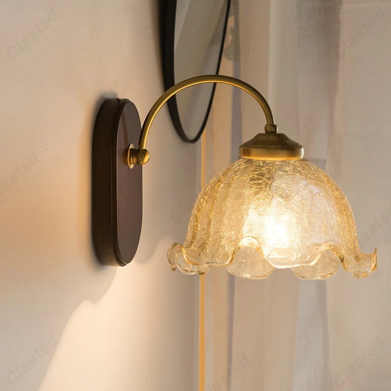 

European Retro Simple LED Glass Wall Lamp Living Room Dining Room Corridor Bedroom Bedside Decorative Lighting
