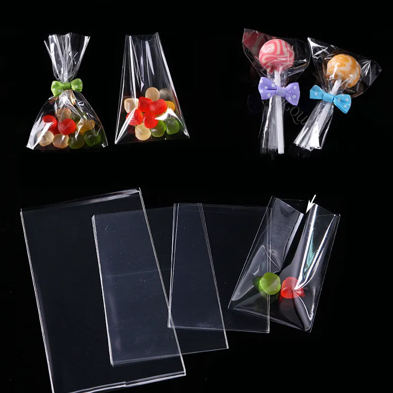 100pcs Clear Flat Open Candy Bags Cookies Chocolate Packaging Bag Wedding Party Sweets Lollipop OPP Plastic Gift Bag