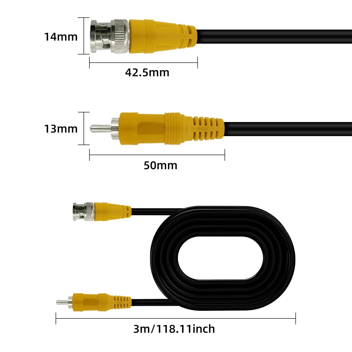 BNC to RCA Male Extension Cable for Surveillance High Definition Video Signal Converter Security Camera Monitor Connection Cable