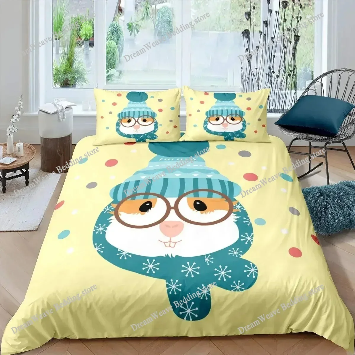 Guinea Pig Bedding Set Animal Pattern Duvet Cover for Kids Boys Girl Comforter Cover Wildlife Bedroom Collection Full Size