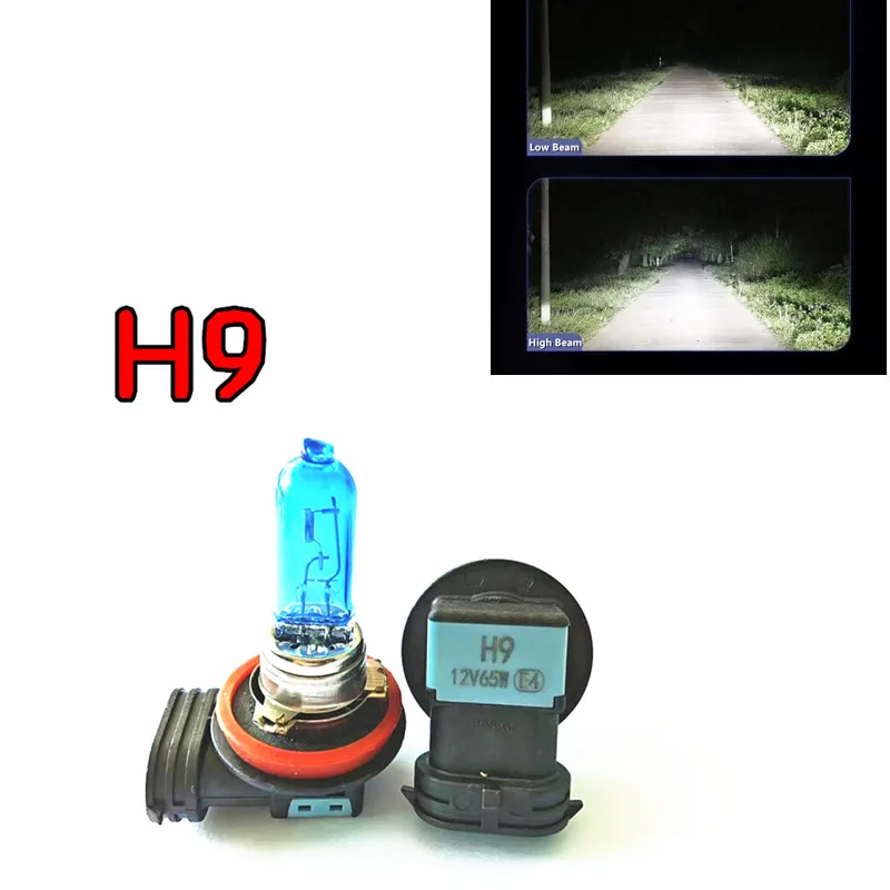 2pcs H9 12V 65W Super White Quartz Halogen Car Headlight Bulbs High Beam 100W 6000K Quality Lamp for Vehicle