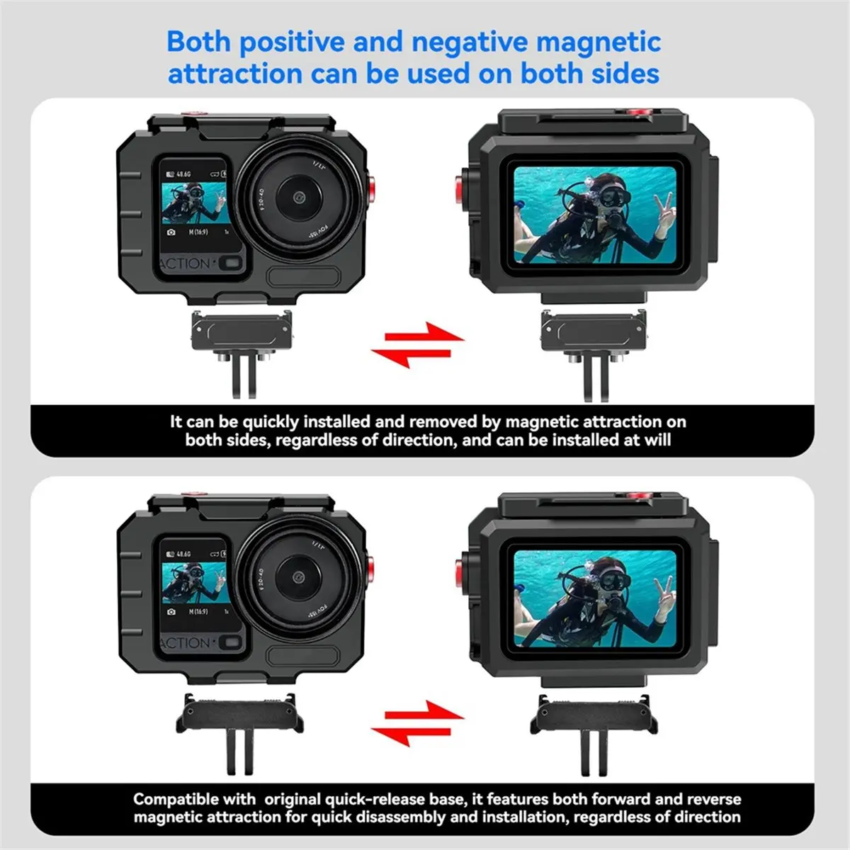 newA10R 80M Underwater Waterproof Case Aluminum Alloy Deep-Sea Diving Housing with 360° Damped Swivel Mount for Action6