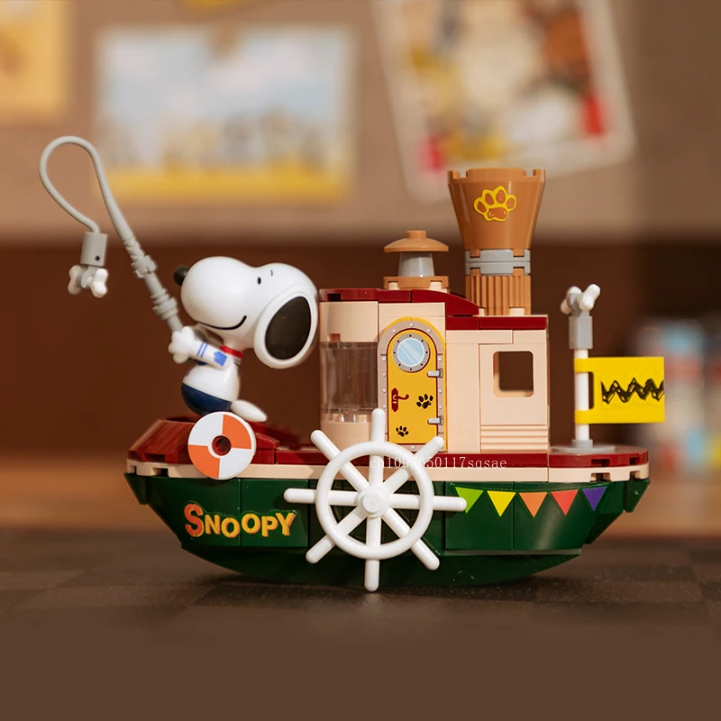 Snoopy blocos de construção onde ir série co quebra-cabeça brinquedo de construção ornamento de mesa montagem de partículas presente de aniversário das crianças
