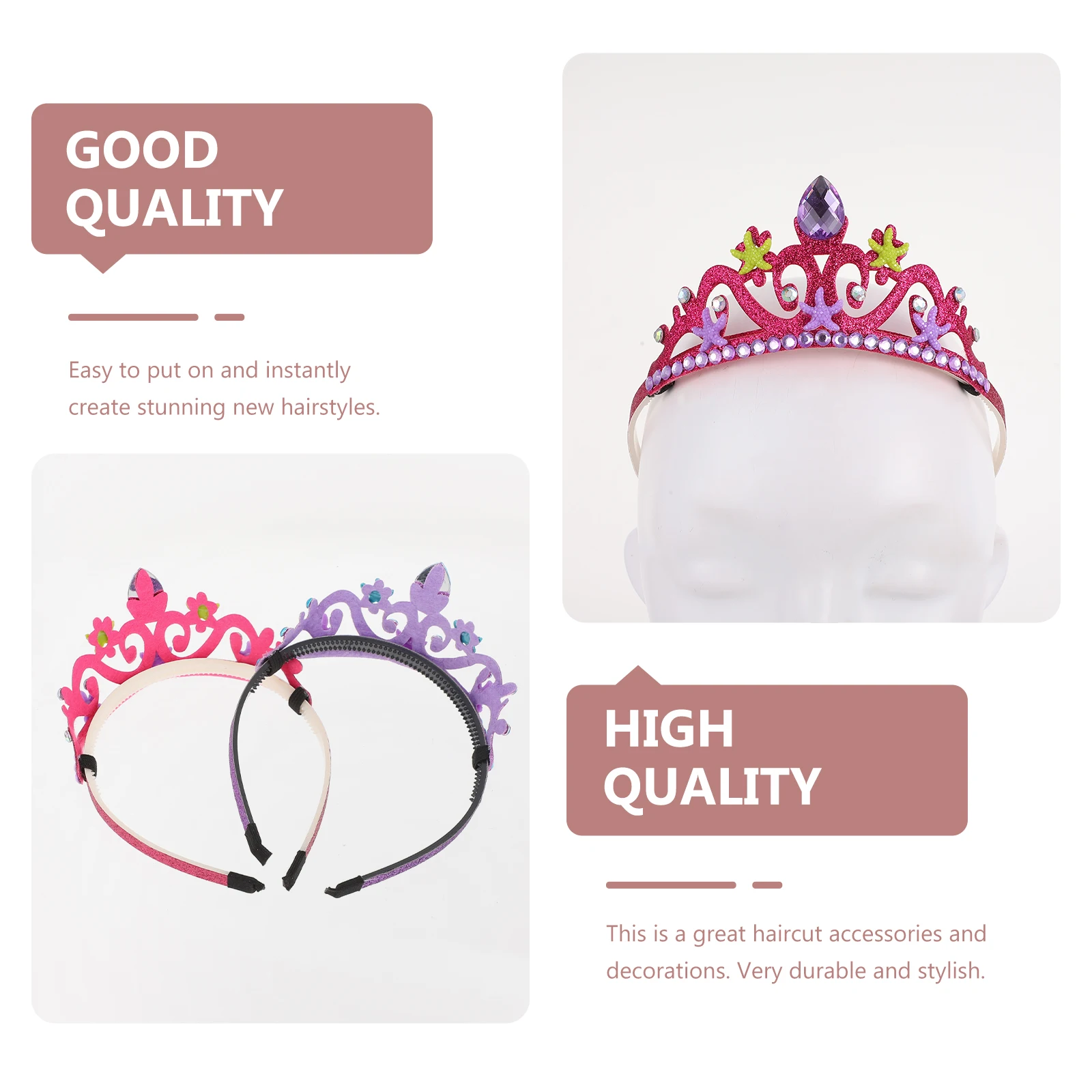 

2pcs Tiara Headband For Girls Ocean Style Birthday Party Baby Gifts Seastar Decorative Kids Tiara Ocean Themed Headdress Unique