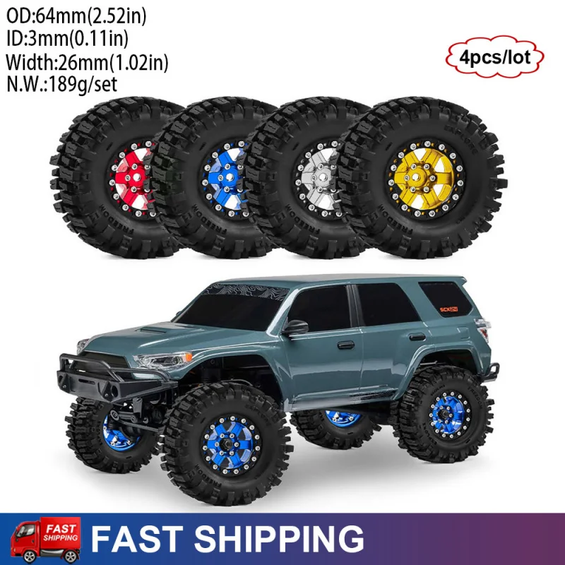 

4pcs/lot 1.3" Metal RC Crawler Wheels & Tires for 1/18 TRX4M SCX24 FMS Ascent-18 Axial SCX24 AX24 FCX24 FCX24M Upgrade Parts