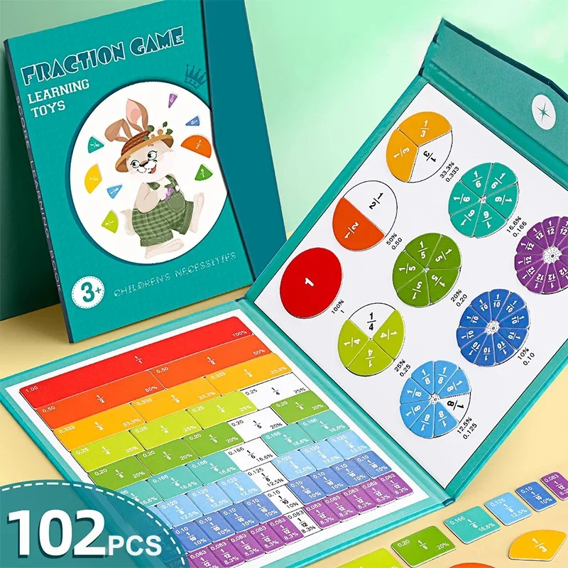 Magnetic Fraction Demonstration Book with Tiles Fractions Manipulatives Score Disk Demonstrator for Educational Tools