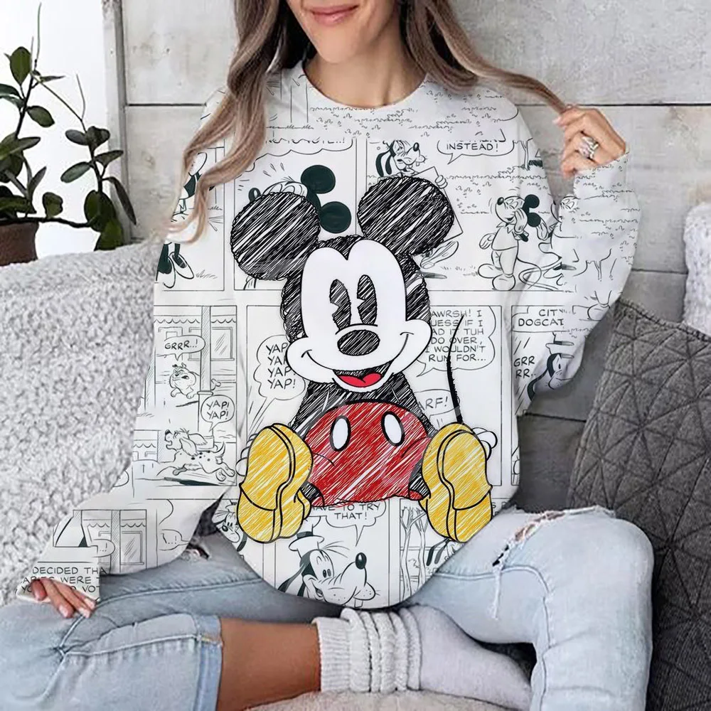 New Merry Christmas Disney Mickey Mouse Fall Harajuku Crew Neck Casual Women\'s/Men\'s Long Sleeve Sweatshirt Top Y2K