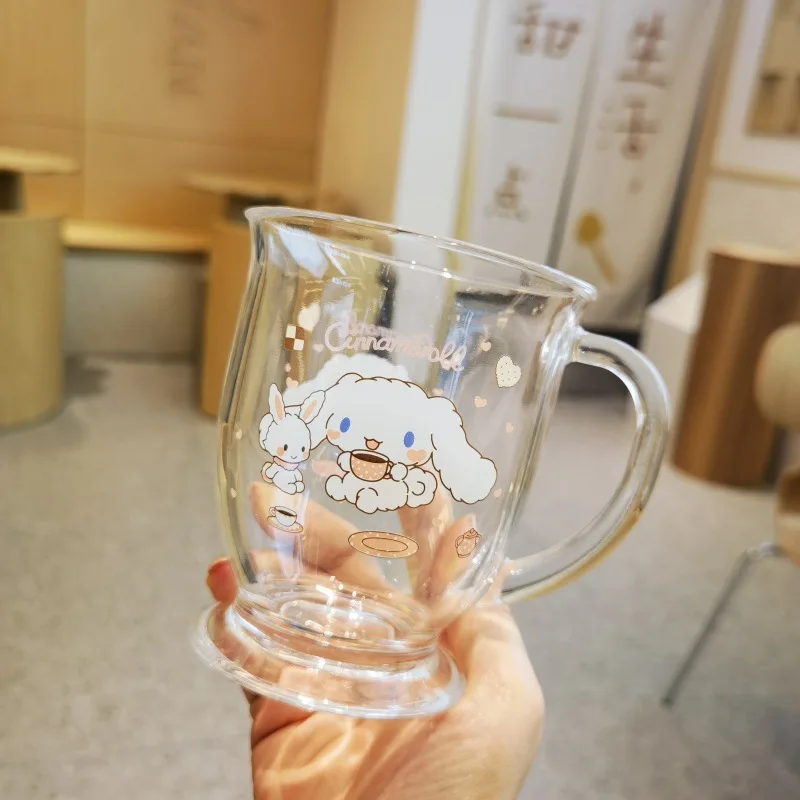 Sanrios Kuromi Glass Straw Cup Coffee Cup Belly Cup Cinnamoroll Milk Cup Beverage Cup Anime Kids Portable Home Office Water Cup