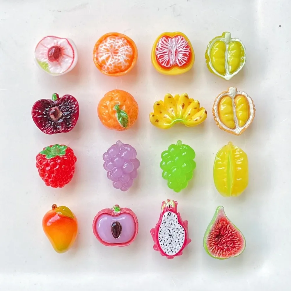 30pcs Kawaii Realistic Fruit Resin Flat Back Charms Assorted Tropical Durian Grape Cabochons for Hairpin Handmade Decoration
