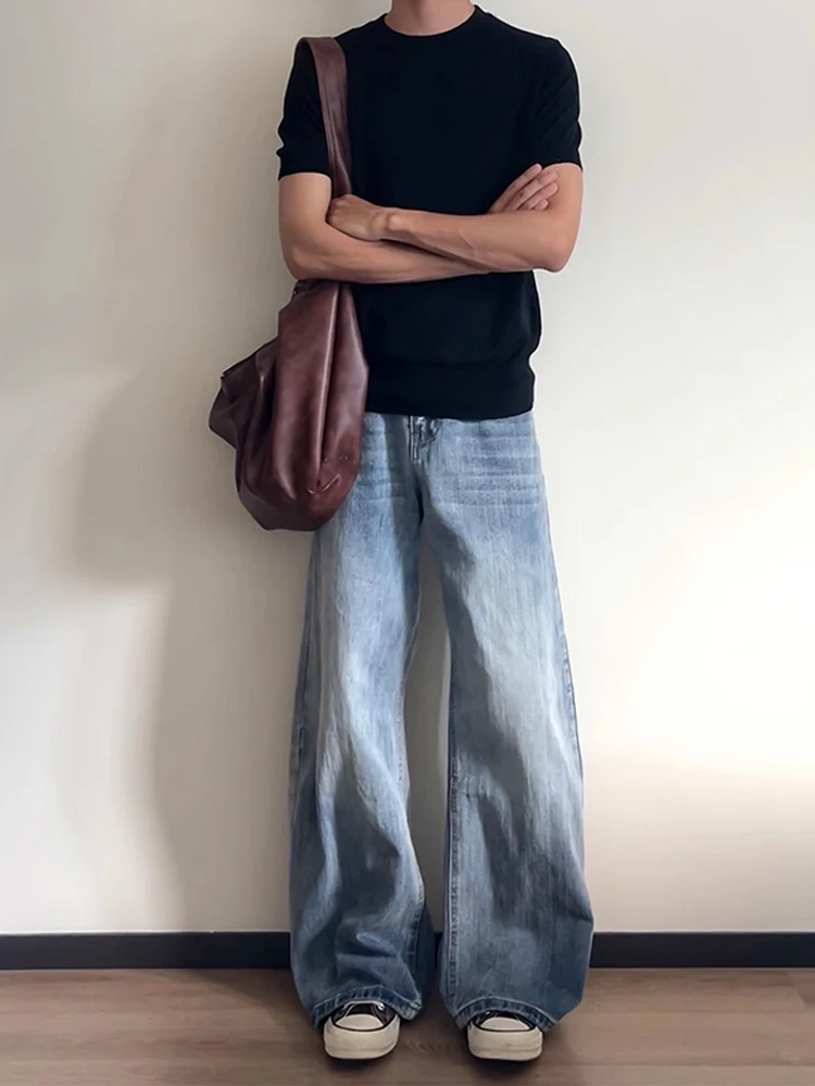 

Джинсы с лезвиями в стиле ретро, мужские прямые брюки-клеш с микро-клеш, американские брюки High Street Vibe, осенняя одежда, повседневная джинсовая одежда