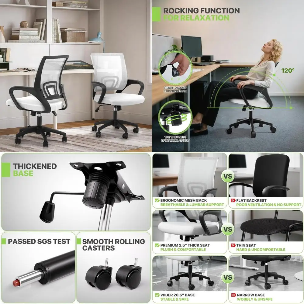 

Pair of Ergonomic Mesh Office Chairs, Mid-Back Swivel Desk Chairs with Lumbar Support for Comfortable Gaming, Work, Study, 300 l