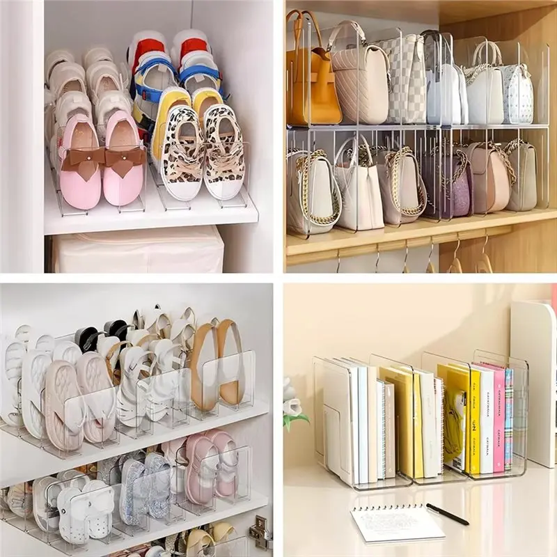 B97A-2Pcs Clear Acrylic Kids Shoe Rack For Closet Organizers Storage Tackable Shoe Shelf,Desk File Sorter Book Small Shoe Rack