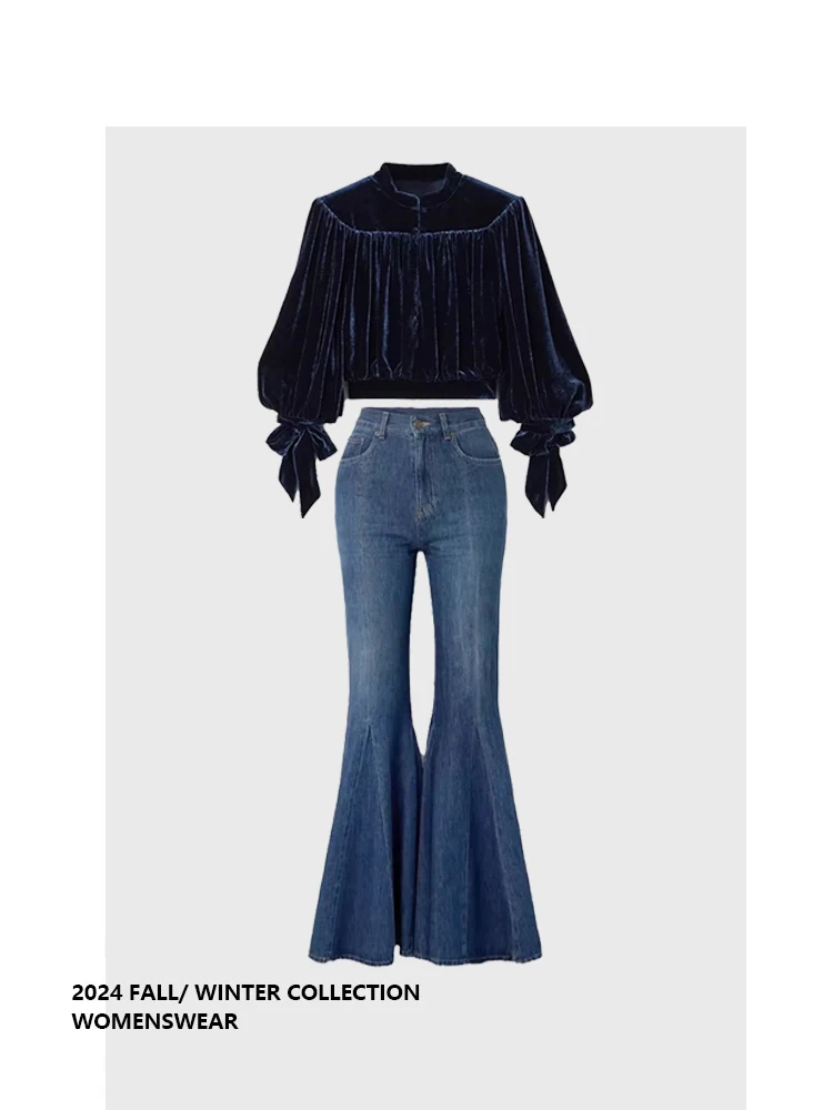 

Комплект Forever 2 Bell Sve: топ и джинсы-клеш для женщин, весенняя новинка, модный комплект больших размеров, универсальный крой