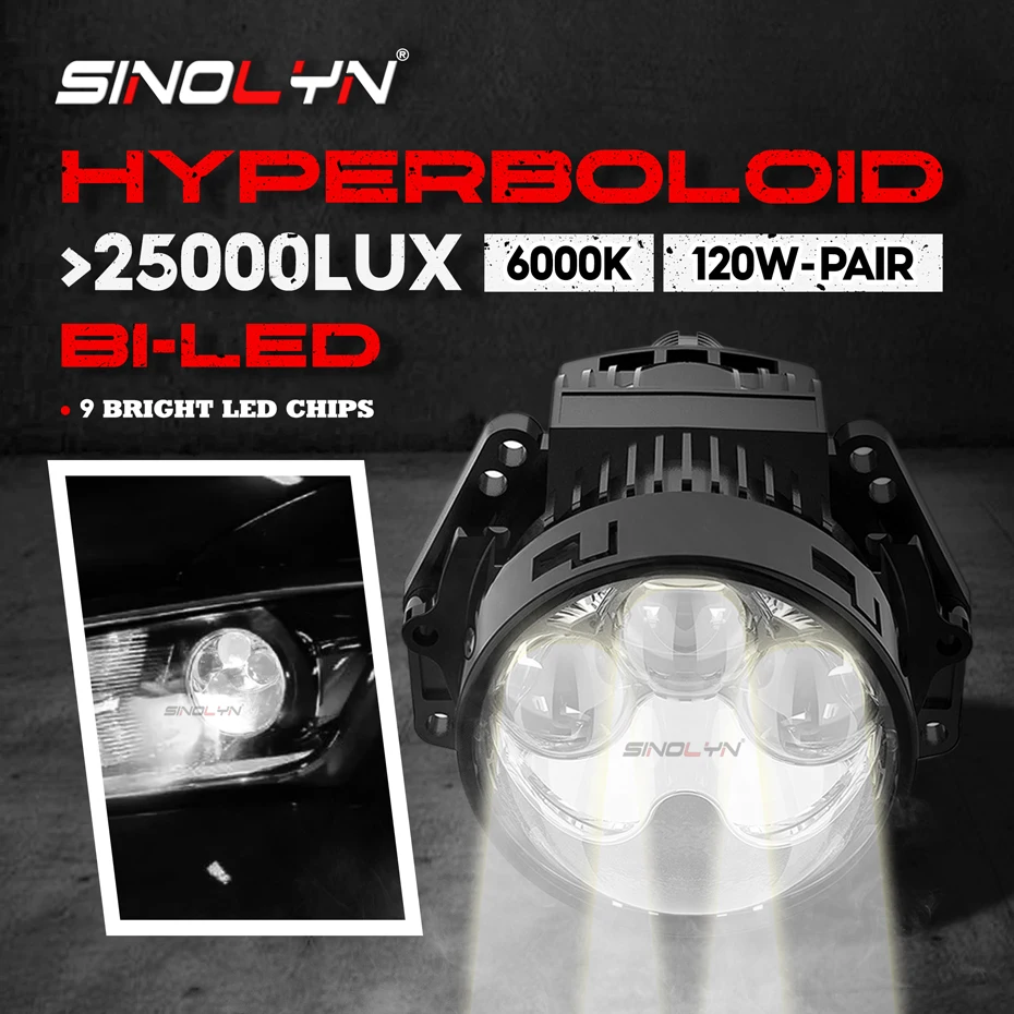 Sinolyn H7 luces LED H4 H11 9005 9006 3 pulgadas Bi LED faros de coche proyector lentes de faros de coche para Hella 3R accesorios de coche