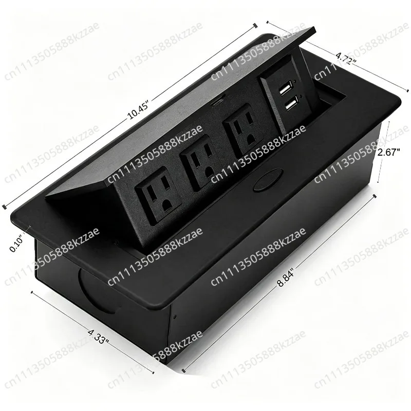US Standard 3AC Pop-Up Desktop Socket with 2-Port USB Charging Hidden Recessed Flip Cover Power Box