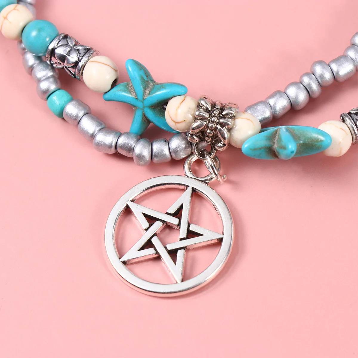 

2Pcs Double Layer Sea Star Anklet Women Adjustable Fake Foot Chain Hawaii Style Summer Travel Jewelry