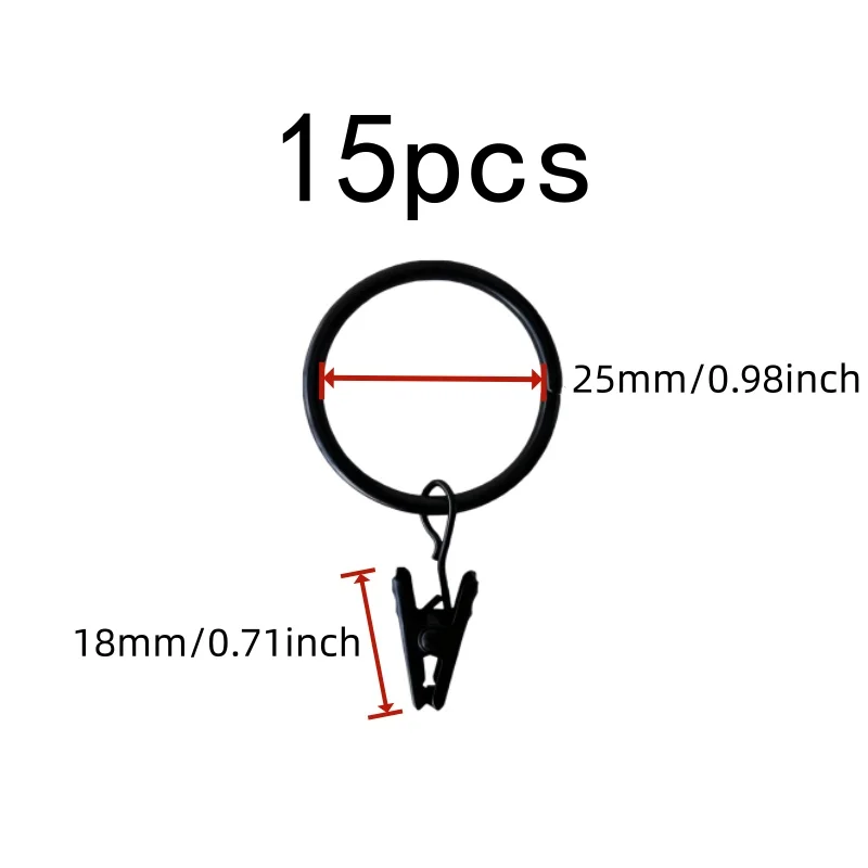 15 pcs 25mm Metal Curtain Hanger Rings with Easy Slide On Rod, ideal for Bathroom Shower Panels and Home Decoration Hanging view 2