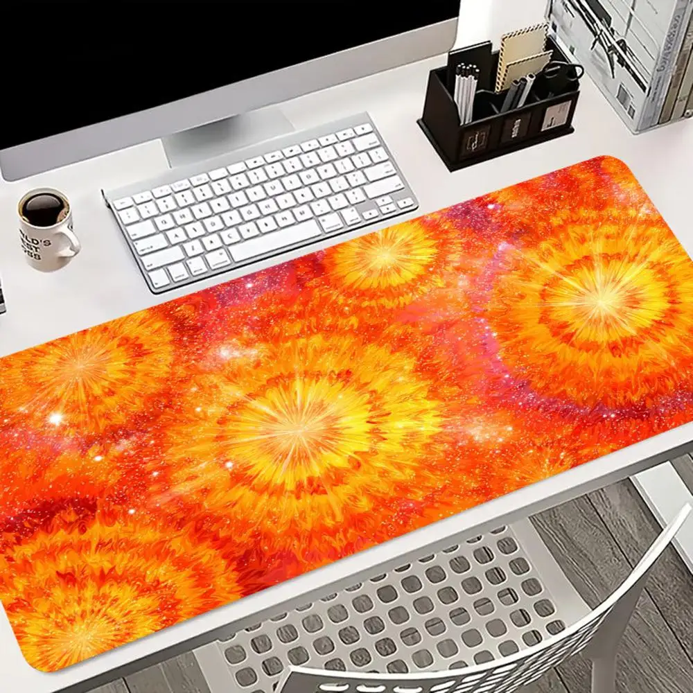 Orange Tie Dye Sun Print PU Leather Large Desk Mat Waterproof Anti-slip Extended Mouse Pad For Gaming Office Laptop