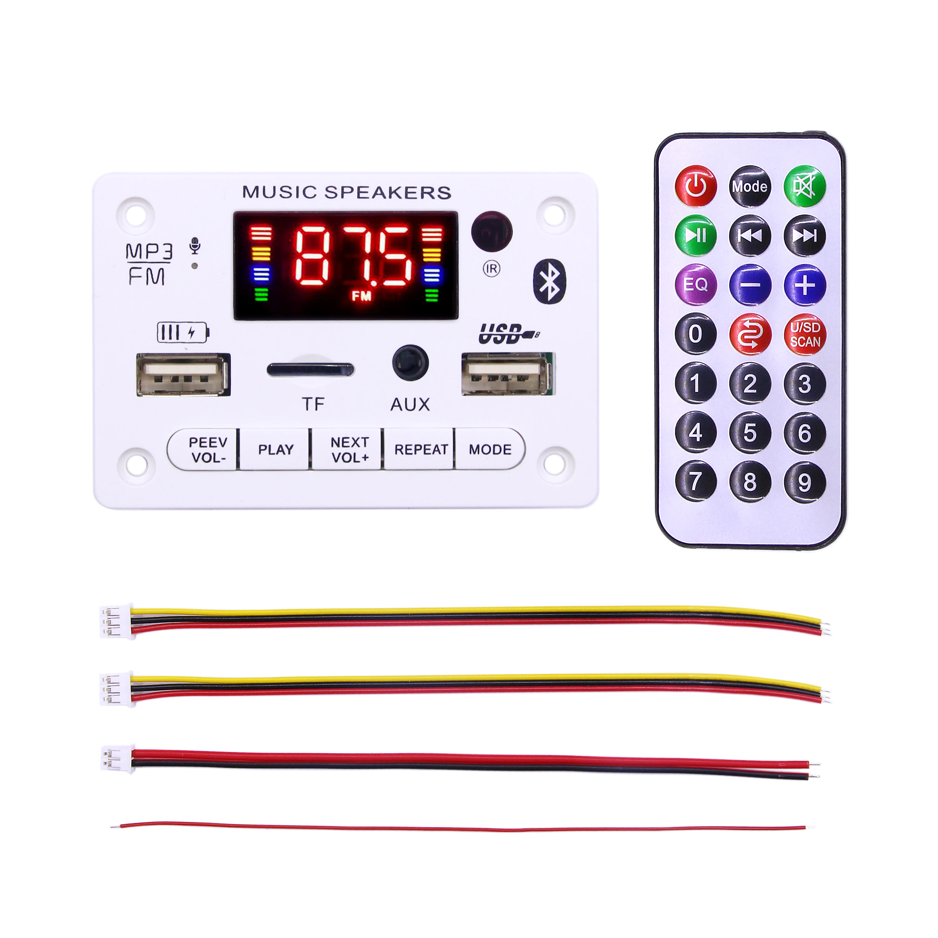 Bluetooth 5.0 DC 12V MP3 Decoder Board Wireless Car MP3 Player USB Handsfree Microphone Recording TF FM Radio Power Off Memory