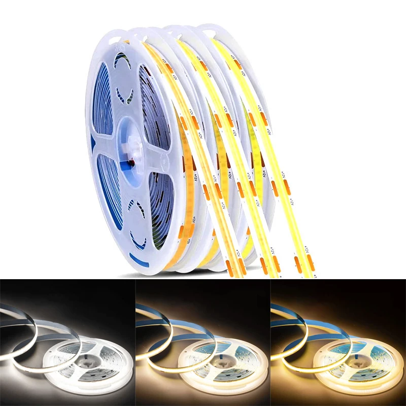 COB LED Strips Lights 12V 24V 320 384 528 LEDs/m Flexible 12 24 V Volt Led Strip COB RA90 Warm Nature White Linear Dimmable