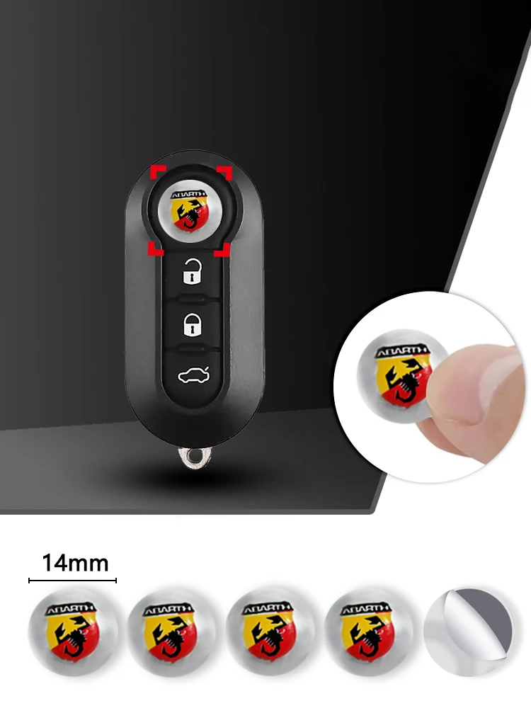 5/10 pcs For Abarth 14mm Aluminum Car Key Chain Key Case Emblem Badge Key Fob Decoration Auto Key Symbol Sticker Accessories