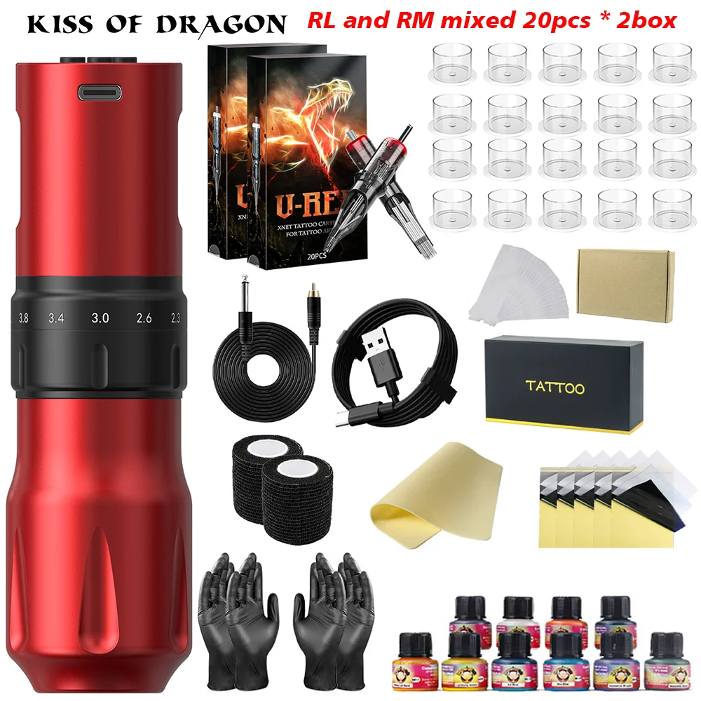 

Tattoo Kit Wireless Tattoo Pen Kit, Permanent Makeup Tattoo Machine Stroke Adjustable 2.0-4.2 mm Tattoo Complete Kit