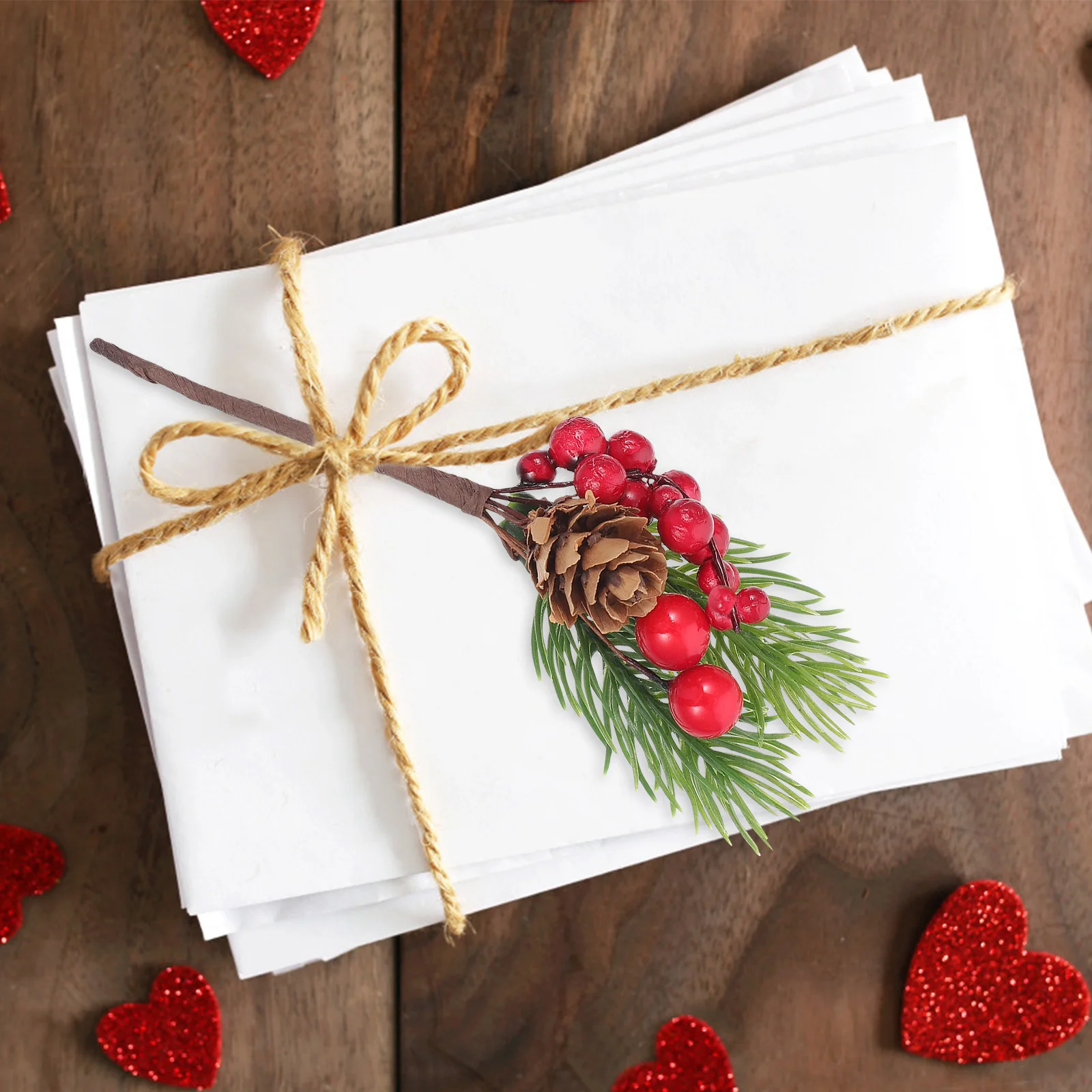 

6pcs Christmas Pine Needles Decor Artificial Red Berry Branches For Home Wedding Xmas Decoration Fake Flower Bunch Berries