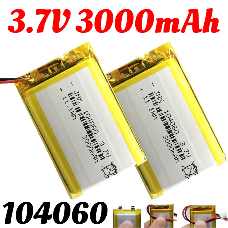 2025 New 3.7V 3000mAh 104060 Polymer Lithium Rechargeable Battery FOR Camera GPS Navigator MP5 DVR Bluetooth Speaker Player