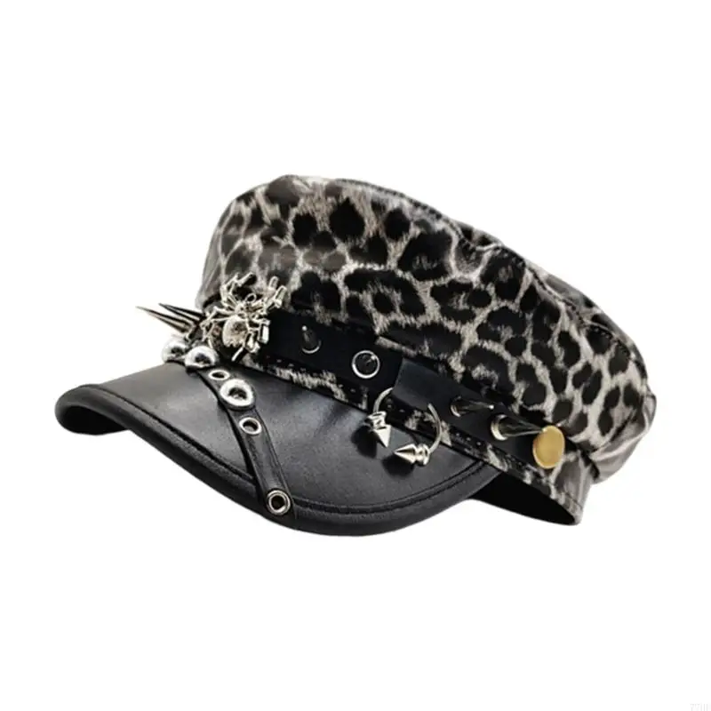 77HE หรูหรา PU หนัง Trucker หมวกสำหรับวัยรุ่นหญิงพร้อม Rivet Studded Buckles เข็มขัดสำหรับ Punk Theme Party และชุดประจำวัน