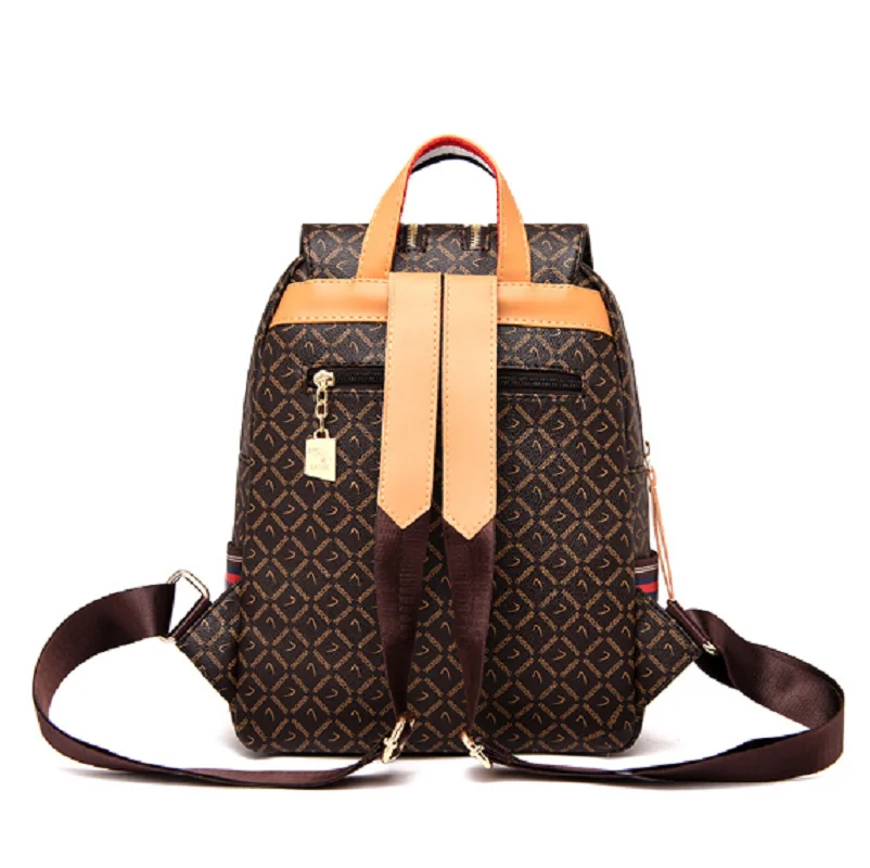 2026 New Fashion Luxury Printing High Quality Leather Backpack Women Large Capacity Travel Shoulder Bags Preppy Style School Bag