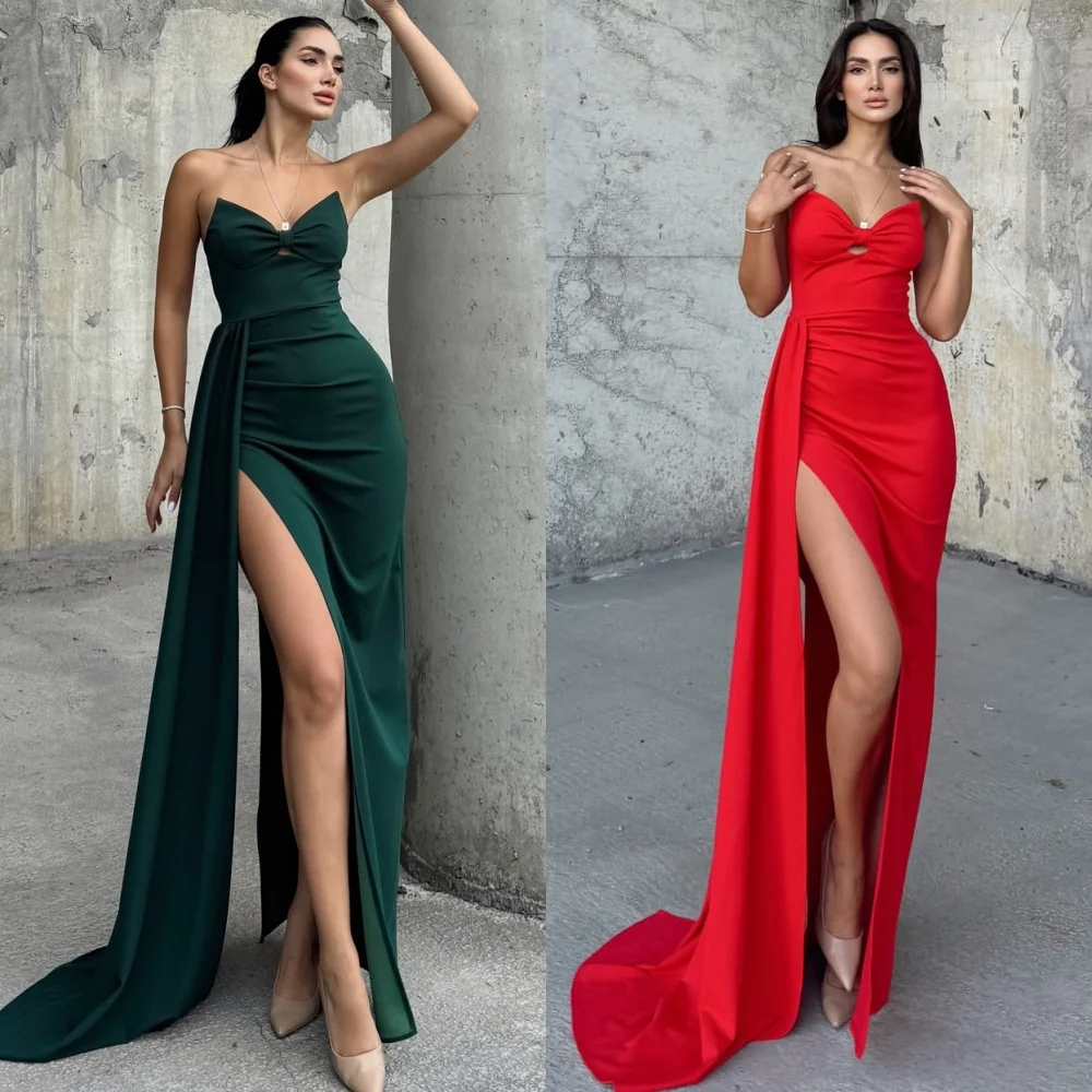 

Customized Modern Style Simple Jersey Pleat Ruched Mermaid Strapless Long Dresses Bespoke Occasion Dresses Sizes Available Sexy