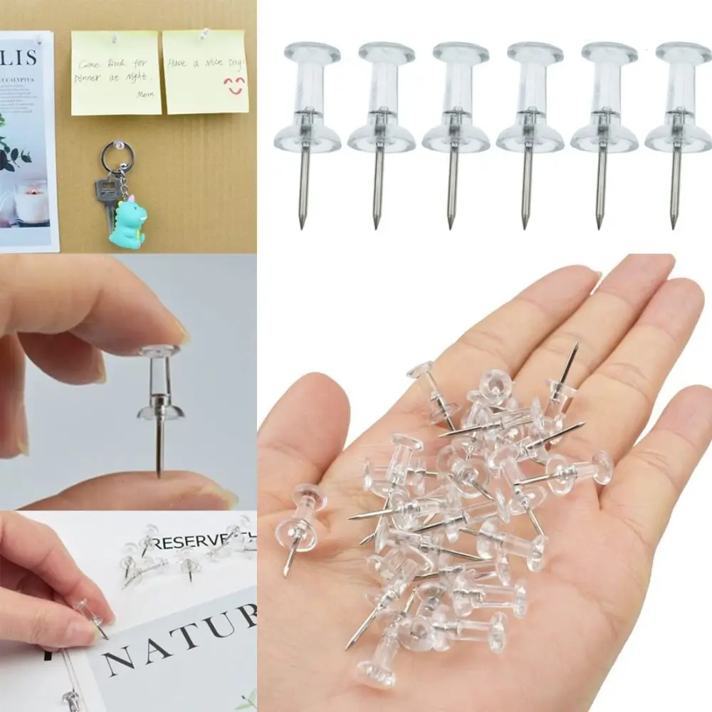 100pcs New Clear Transparent Push Pins Plastic Map Chart Thumb Tacks Cork Board Creative Annotation Drawing Pins