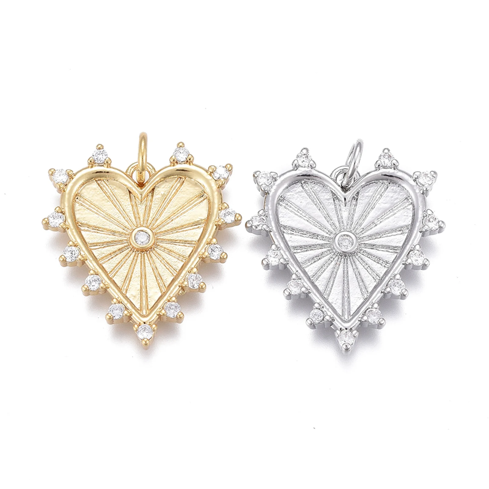 5pcs Brass Heart Shape Cubic Zirconia Charms Pendants Long-Lasting Plated For Valentine Day Necklace Jewelry Making Findings