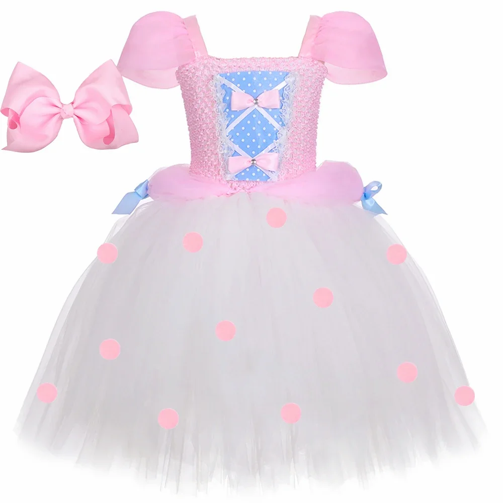 Toy Bo Peep Costume for Girls Birthday Party Dresses Pink Shepherdess Tutu Princess Dress Halloween Costume for Kids Clothes