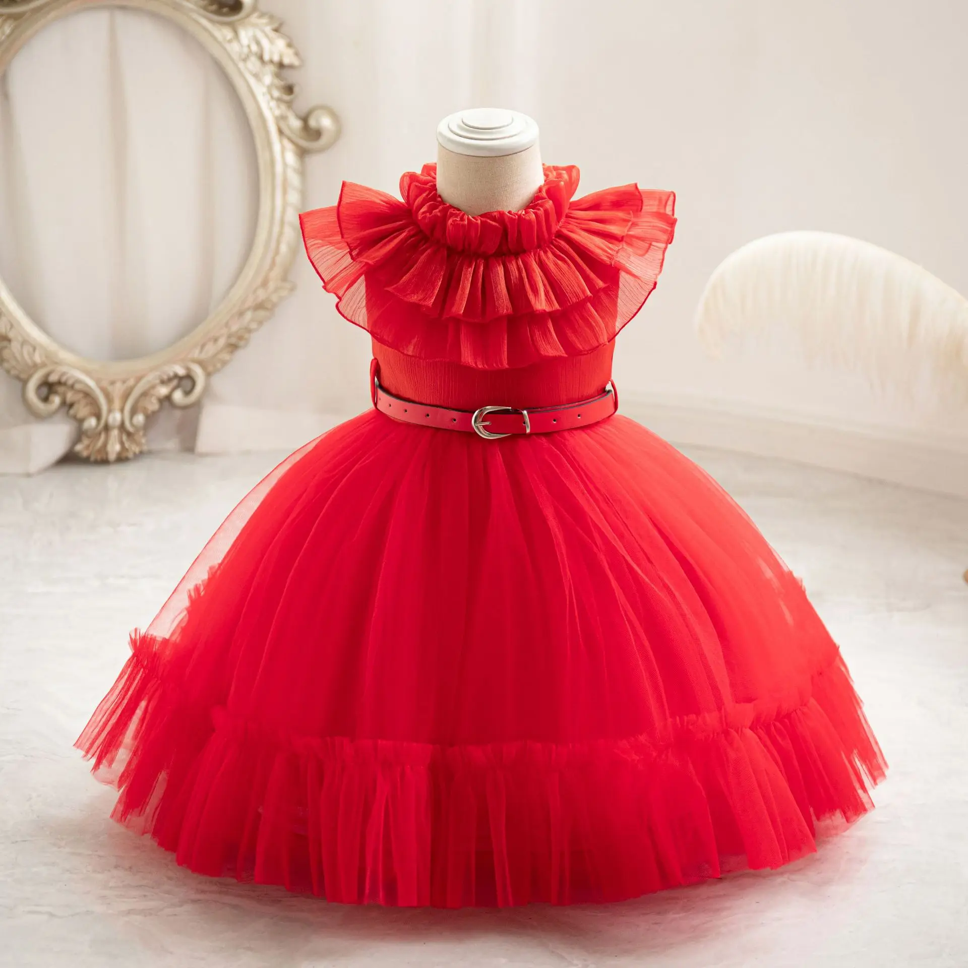 HETISO Girls Summer Dress Ruffle Tulle Children's Batwing Fluffy Ball Gown Baby Princess Frocks 6 Months to 1 2 4 Years