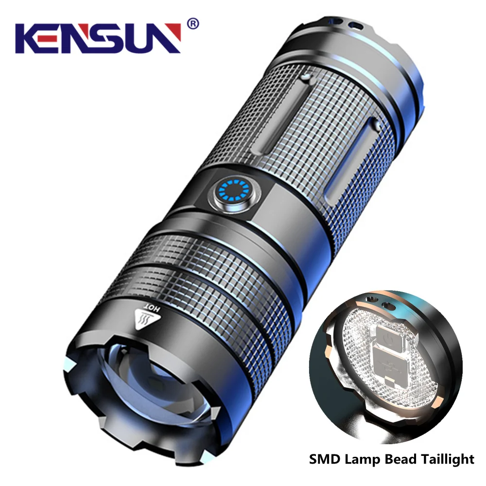 Most Powerful Spotlight Long Range LED Flashlight With SMD Tail Light Lantern Built-in Battery Type-C Charging Torch for Fishing