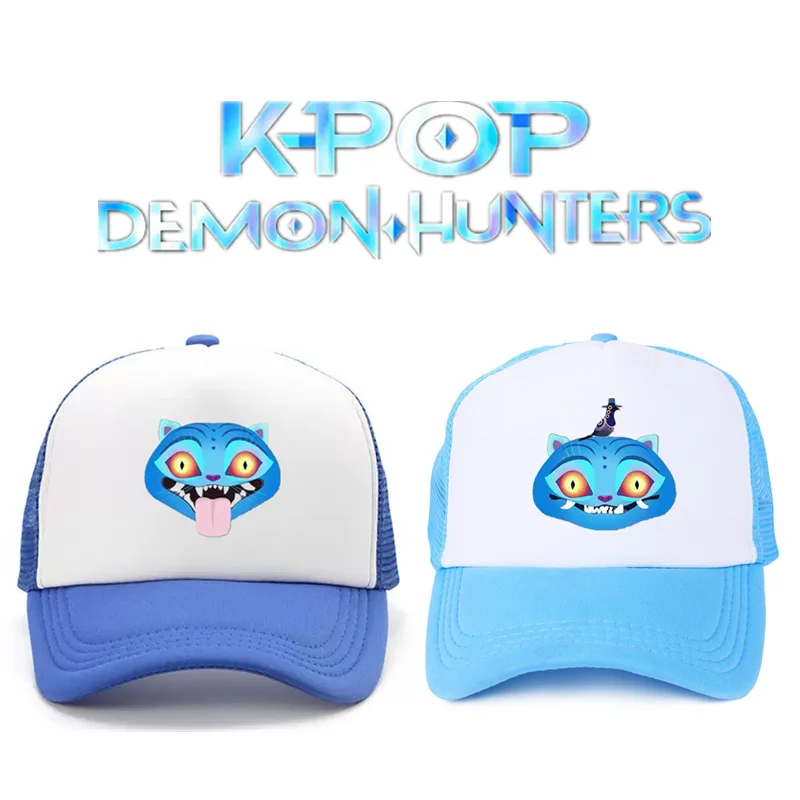 Cartoon KPOP Demon Hunters Casual Mesh Hats Blue Cat Hat Cosplay Baseball Cap Unisex Adjustable Hip-Hop Outdoor Caps